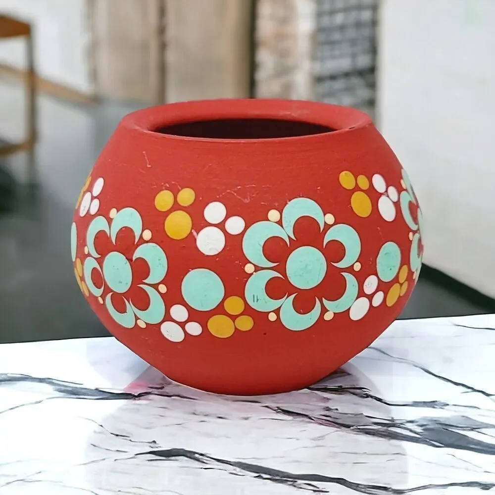 Small Vintage Ceramic Candle‎ Holder Hand Painted Flowers